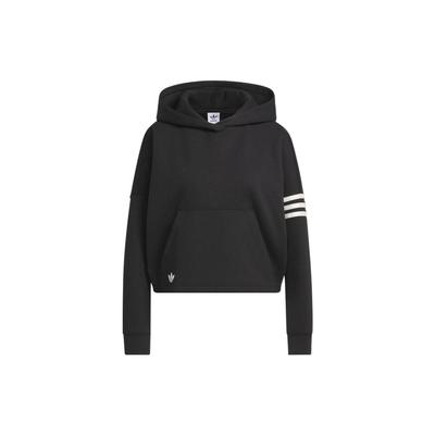 Originals Campus 00s Trefoil Stripe Print Cropped Hoodie Women Tops Black IB5922