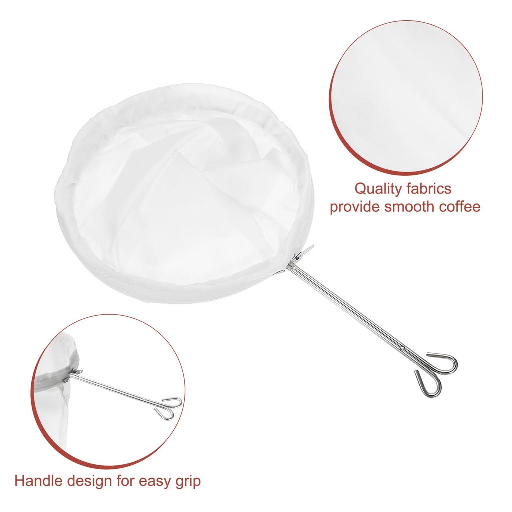 Uxcell 3-Pack Cloth Coffee Filter Bags, Coffee Sock Filters, Reusable Coffee Strainers with Double Hook Steel Ring Handles, White, 1 Small, 1 Medium,