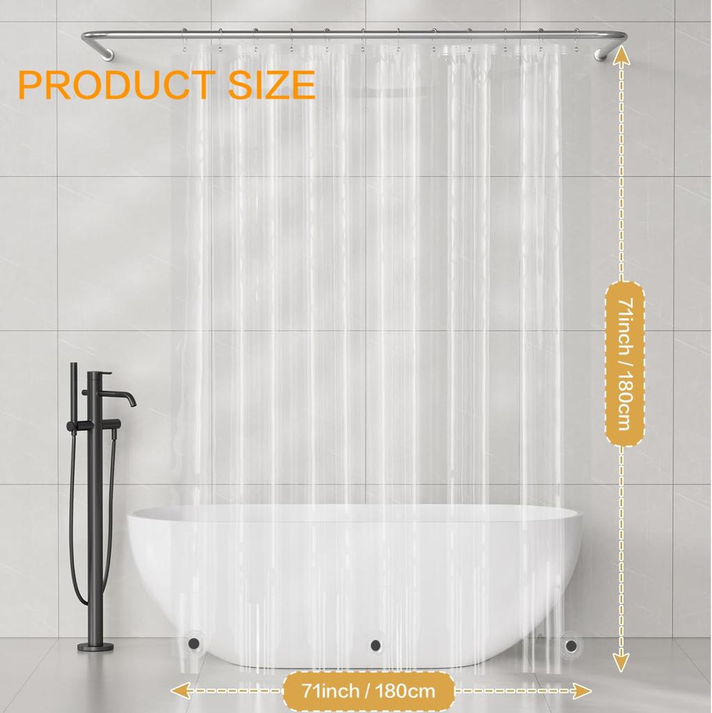 2 Pack Lightweight Plastic Shower Curtain Liner, 71*71inches PEVA Bath Curtain Set with Rustproof Metal Grommets & Magnets