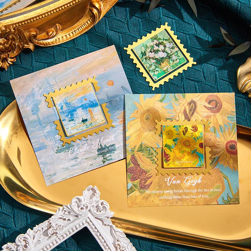 Vintage Van Gogh Tablosu Altın Metal Ayraç Kare Dalgalı Kenar Şekli Yazar Öğretmen Arkadaş Kitapseverler İçin Hediyeler