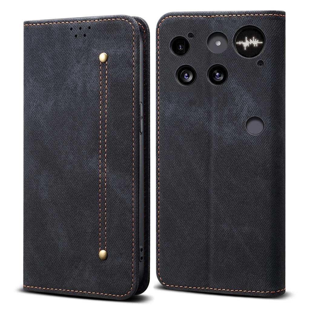 For Nothing Phone (3) 5G Case Jeans Cloth Texture Anti-Scratch Leather Stand Phone Cover