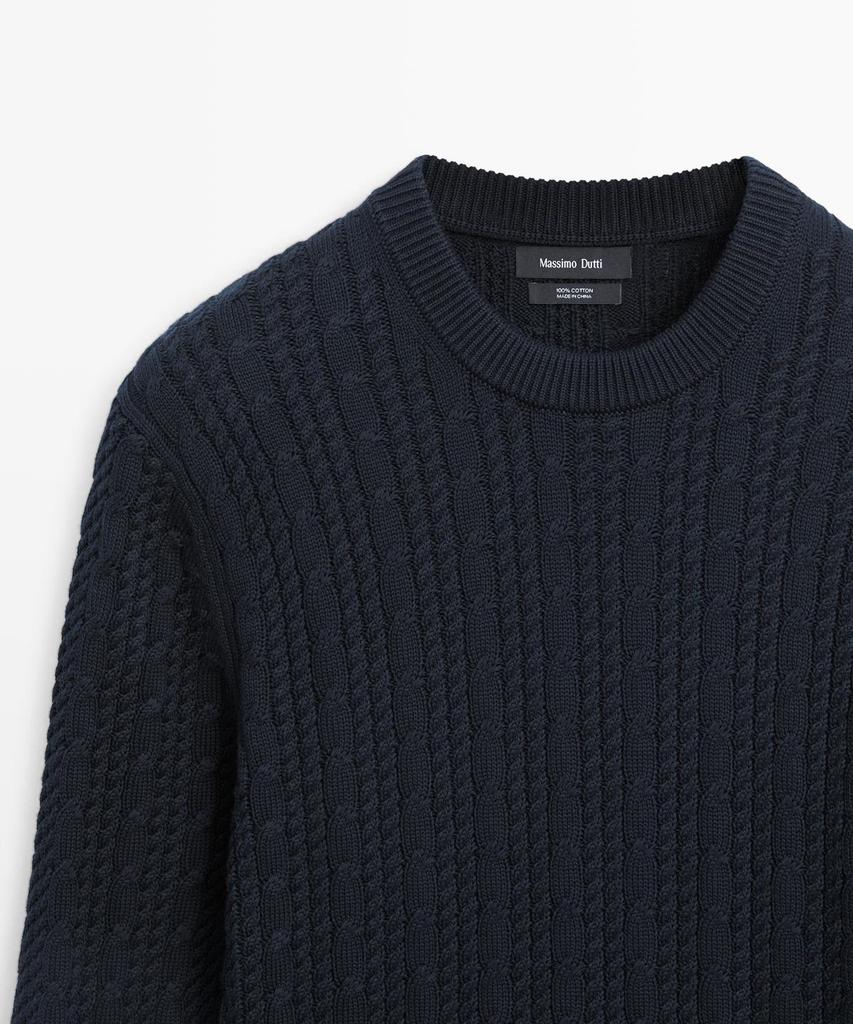 Masimodutti Crew Neck 100% Cotton Cable Knit Sweater