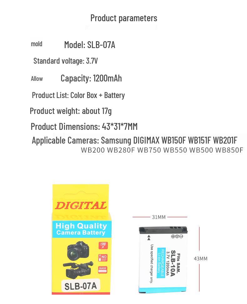 SLB-10A Camera Battery for Samsung L110, WB280F, PL51, BN-VH105US, M310W