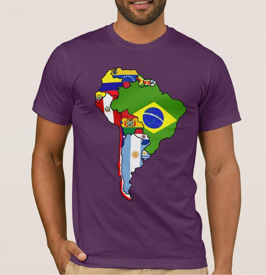 Flag Map of South American Countries TShirt 100 Cotton ONeck Summer Short Sleeve Casual Mens Tshirt Size S3XL