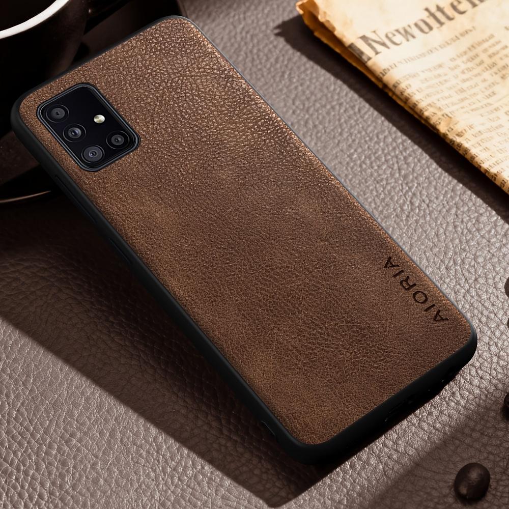 Phone Case: Luxury Case for Samsung Galaxy A71 A51 A11 5G Retro Fashion Natural Texture Solid Color Anti-fingerprints Synthetic Leather Precise