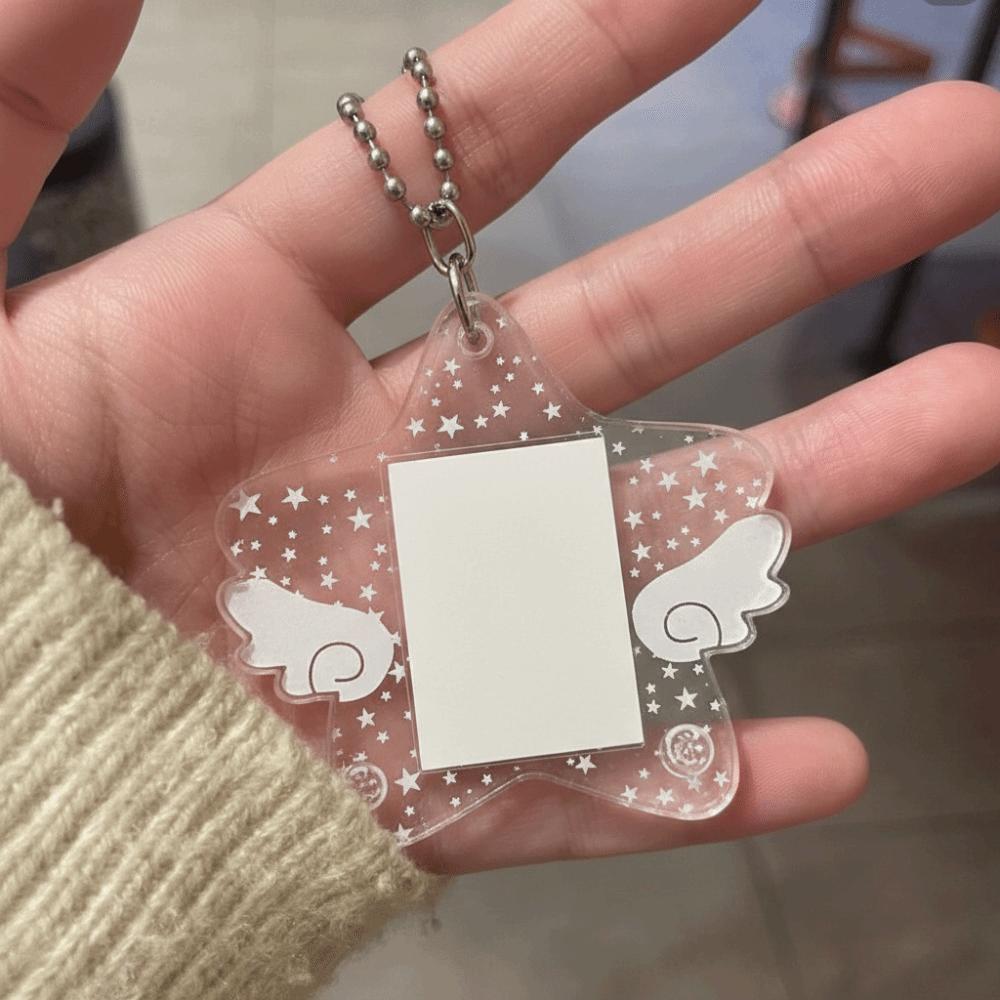 Star Wings Series Photocard Holder 1 Inch Five-pointed Star Wing Acrylic Frame Keychain Transparent Backpack Pendant