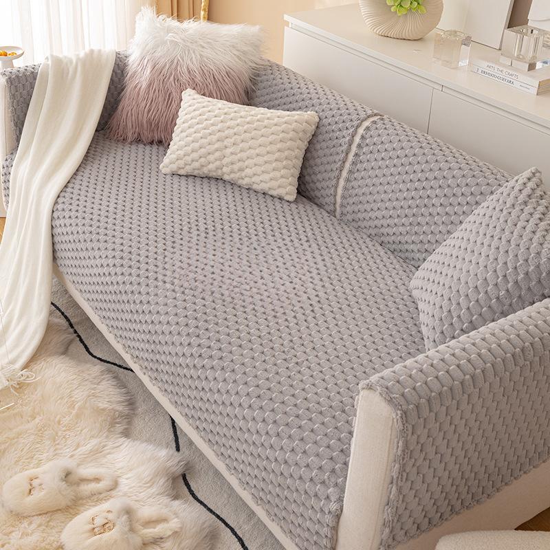 Sofa Cushion Winter Plush Non-Slip Cushion Cat Petting Pure Color Simple Modern Sofa Cover Slipcover