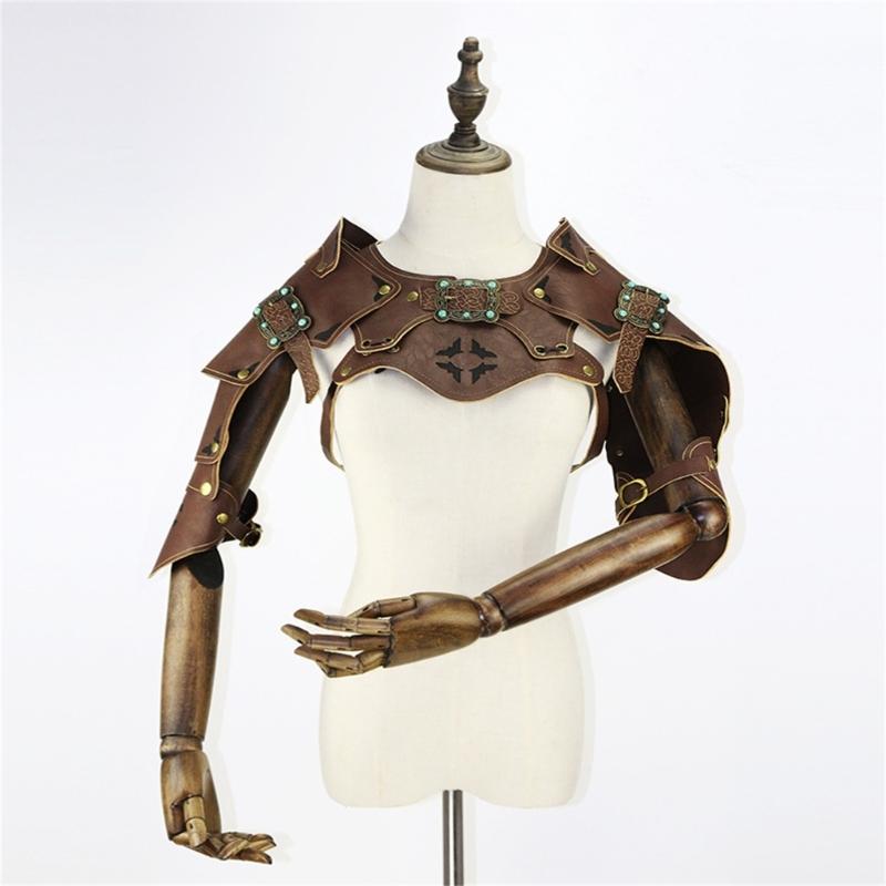 Medieval Faux PU Leathers Costume Armour Halloween Cosplay Warrior Armors Shoulder Armour, Double Shoulder Guard Harness