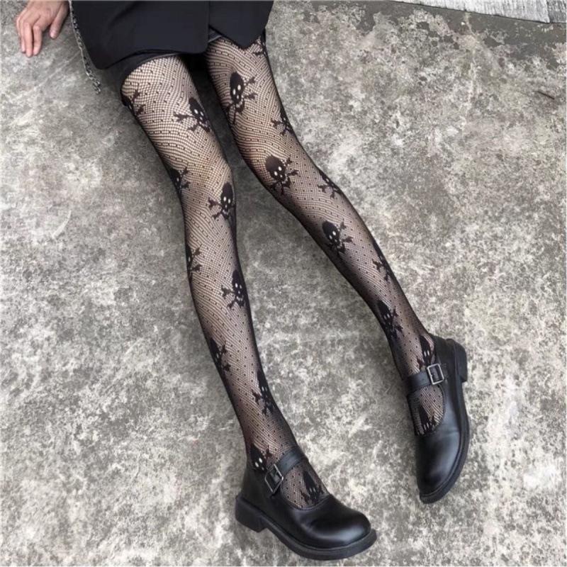 

Gothic Lolita Skull Polka Dot Fishnet Tights One Size чорний