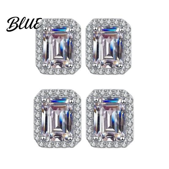 Clear Stone Earrings 1 Pair Stud Square Geometric White Cubic