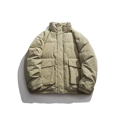 Men's Winter Cotton-Padded Jacket: Japanese Style Workwear, Large Pockets, Half-High Stand Collar, Thickened for Warmth