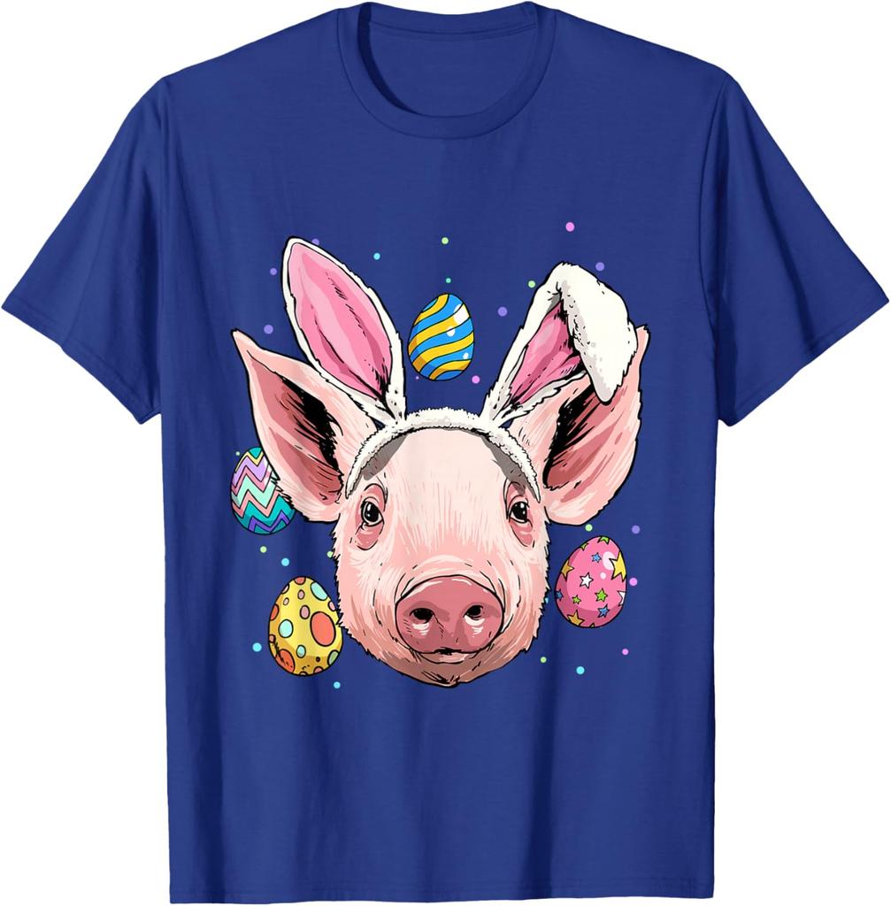 Lustiges Schwein mit Hasenohren Ostereier Grafik T-Shirt Lässiges Baumwoll Kurzarm-T-Shirt für Herren