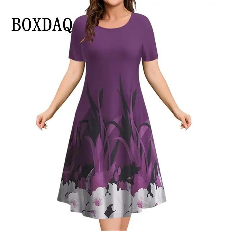 Flower Print Women Dress For Vintage New Short Sleeve O-Neck Mini Dress Summer Pullover Loose Casual Retro Loose Dress