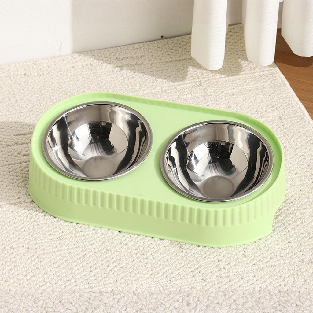YPBEW Miski dla psów Podwójna miska ze stali nierdzewnej Zestaw naczyń na wodę i karmę Stojak spowalniający jedzenie dla kotów szczeniąt Odłączany