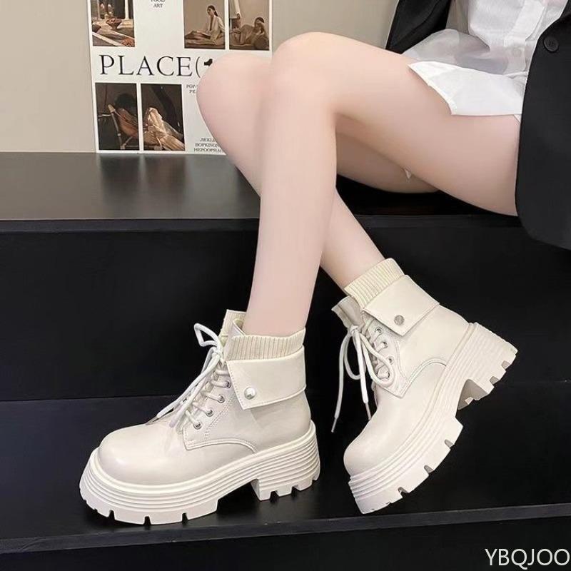 Retro fashionable versatile women's boots autumn winter new casual comfortable thick soled height increasing short boots