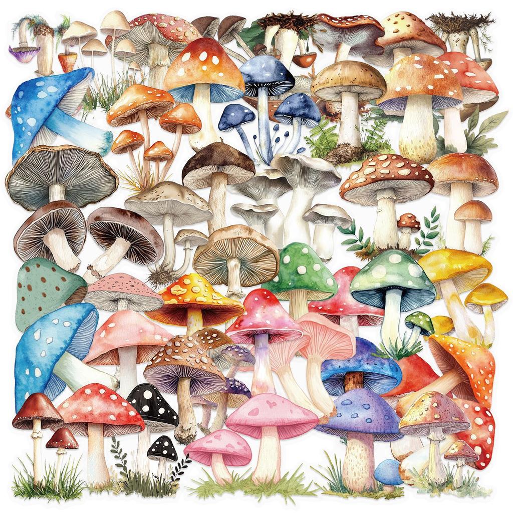50 Transparent Cartoon Mushroom Sticker Pack Waterproof Transparent PET Manual Material Decorative Guitar Notebook