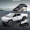 Tesla Cybertruck Camping Pickup mit Motorrad, SUV, Offroad-Modellauto aus Metall im Maßstab 1:24, Sammlerstück, Spielzeug für Kinder