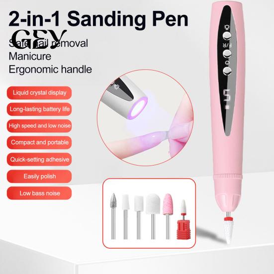 Electric Nail File 2-In-1 Drill with 5 Bits, 5-Speed Cordless Manicure Accessories UV LED Lamp, USB Rechargeable Tool for Women Portable Polisher