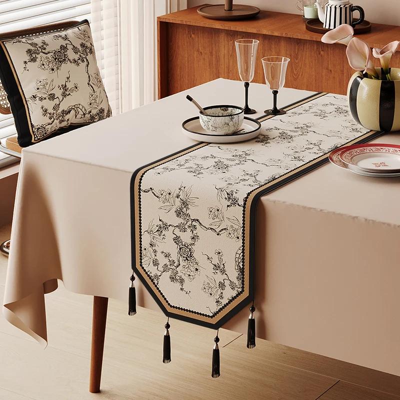 Cotton And Linen Tea Table Mat Tassel Lace Cover Chinese Traditional Table Runner Home Decor TV Cabinet Table Runners