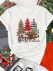 (Asian Size) Print merry Christmas o-neck Women's Top new year T Clothing tree sweet 90s  Short Sleeve T-shirts Fashion holiday Graphic Tee