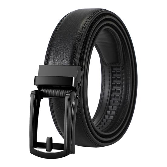 Men Belt Automatic Buckle Soft Simulated Leather Adjustable No Hole Belt with Fake Pin Design Quick Release Jeans Trousers Belt