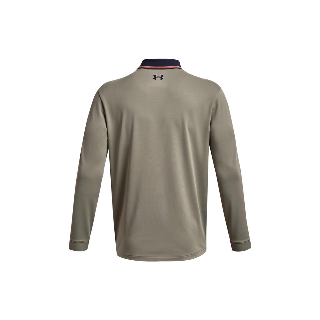 Under Armour Color Block Striped Collar Long Sleeve Polo Shirt Men tops Olive 1380786-504