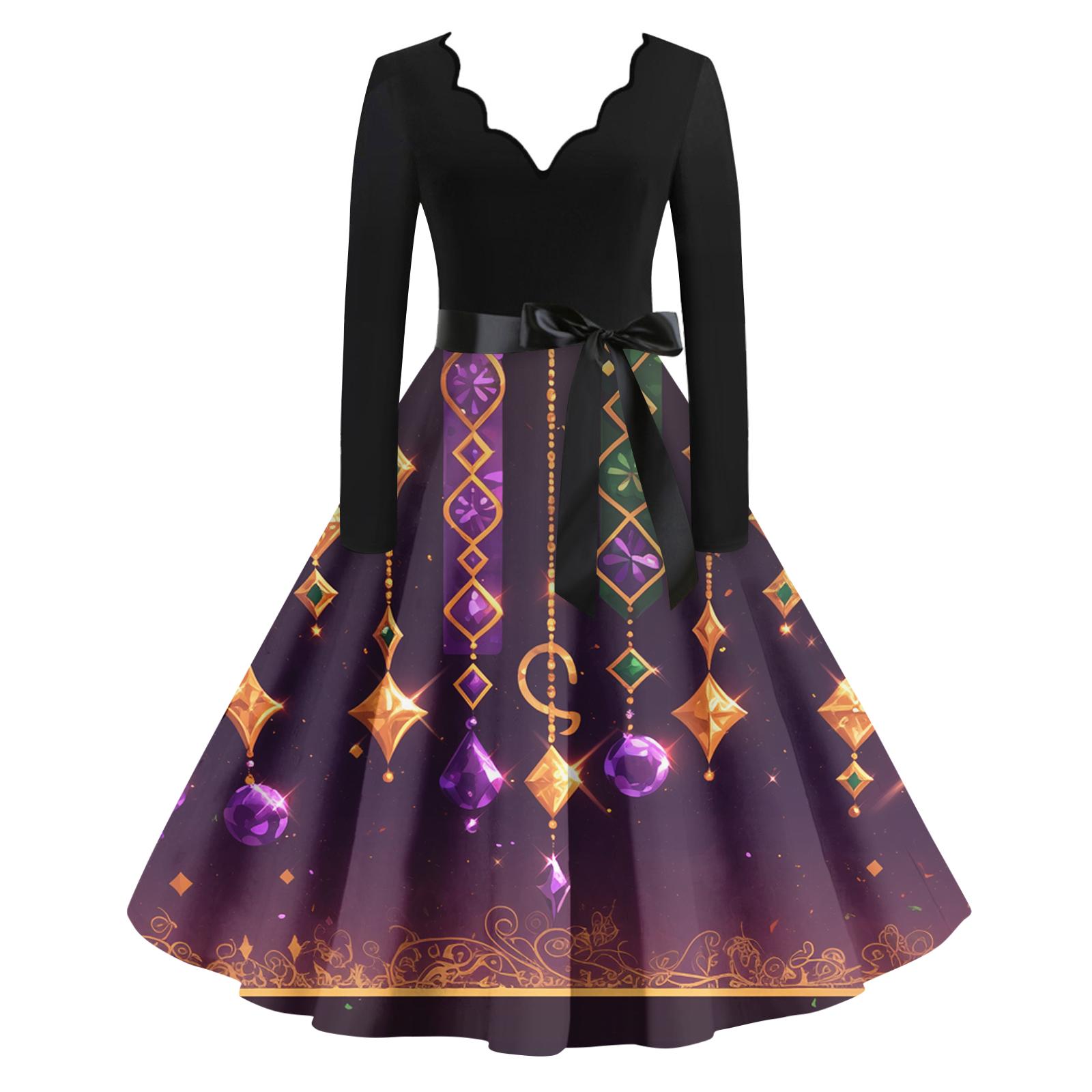 

Women s Casual Fashion V Neck Long Sleeve Printed Vintage Long Dress XL