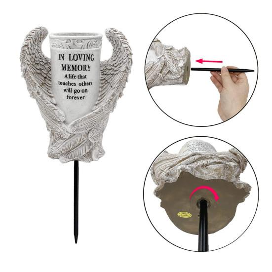 Kirkegårdsvase Englevinge-minnevase med pigg og dreneringshull Harpiksbukett blomsterholder for gravsteindekorasjon