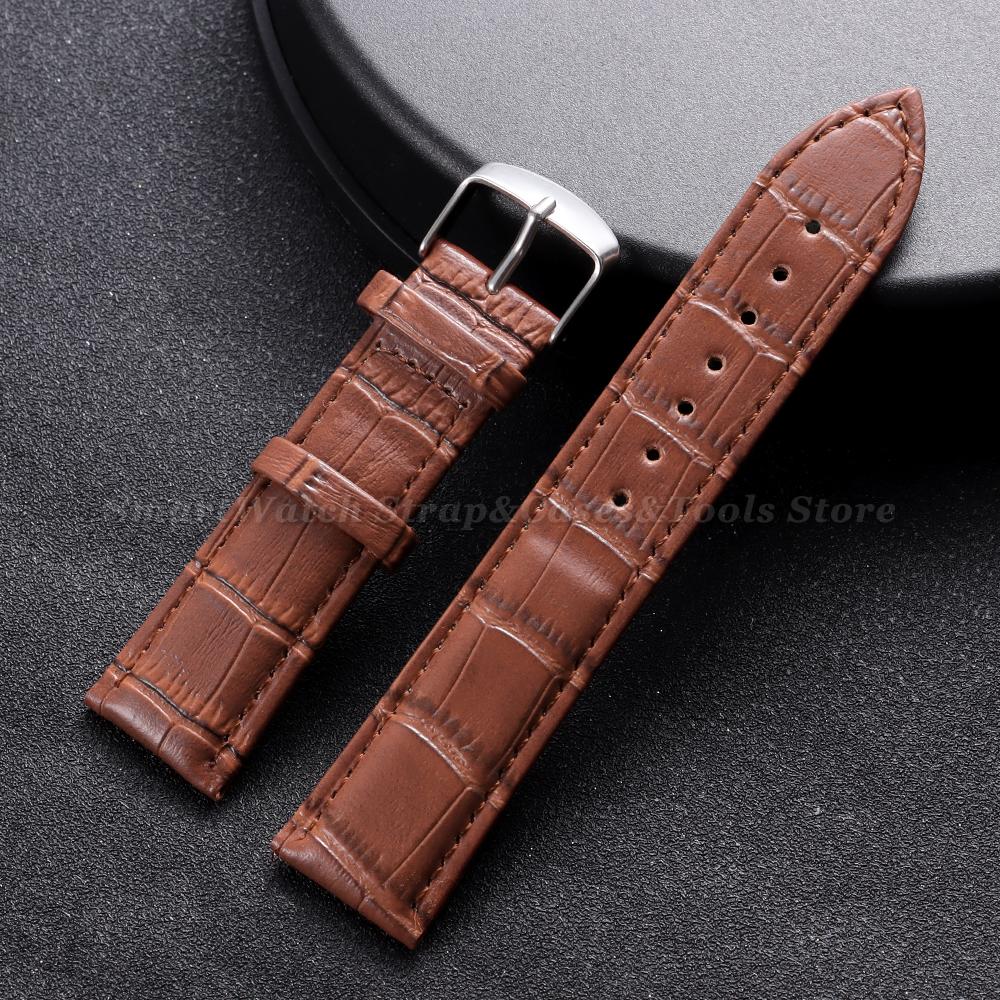 12/14/16/18/20/22/24mm Calfskin Leather Watch Straps Black Brown Soft Watchband for Women Men Business Pin Clasp Wristwatch Band
