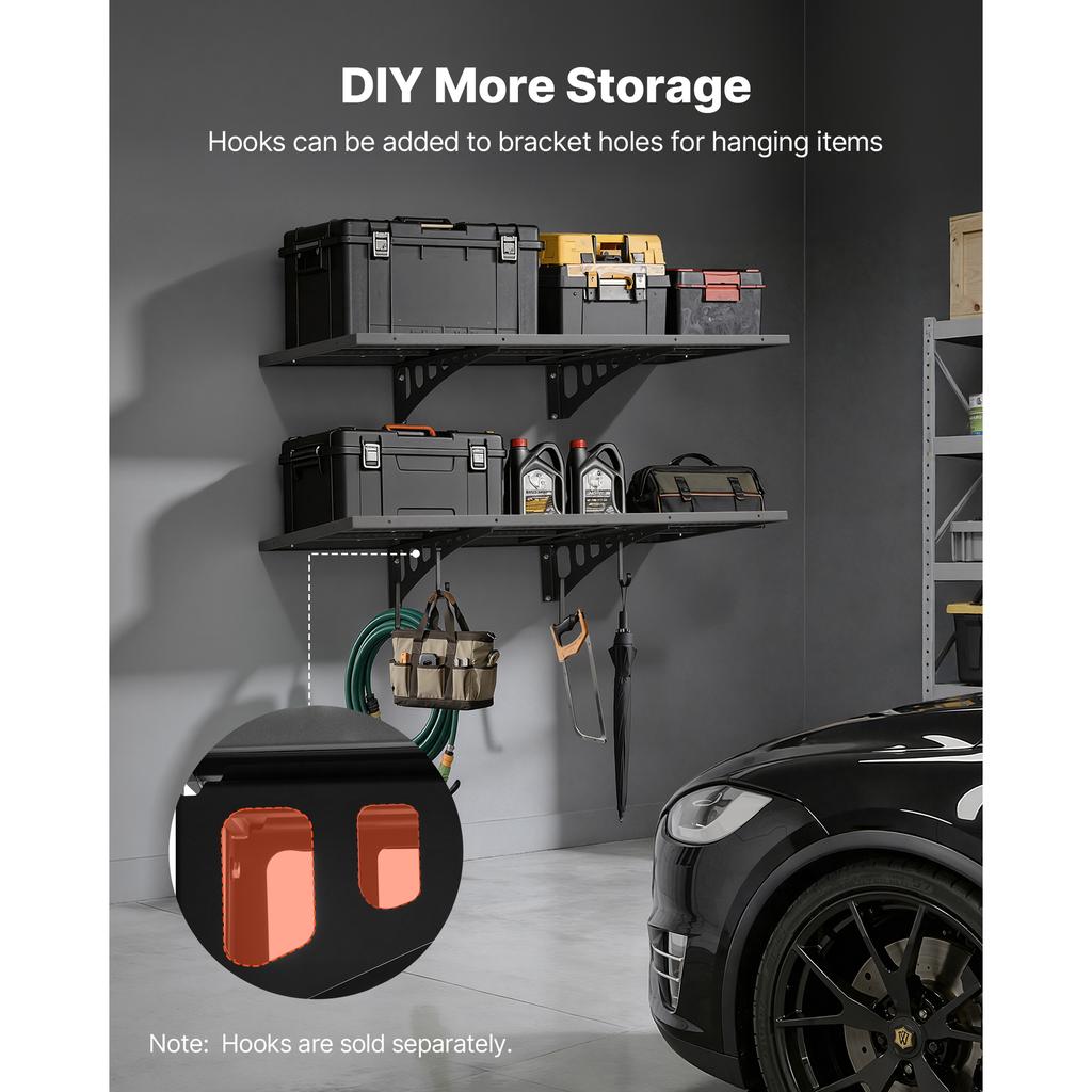 SucceBuy 2-Tier Wall Garage Shelving 20x48in/24x36in 280lbs Per Shelf Steel Wall Mounted Floating Storage Metal Rack for Garage