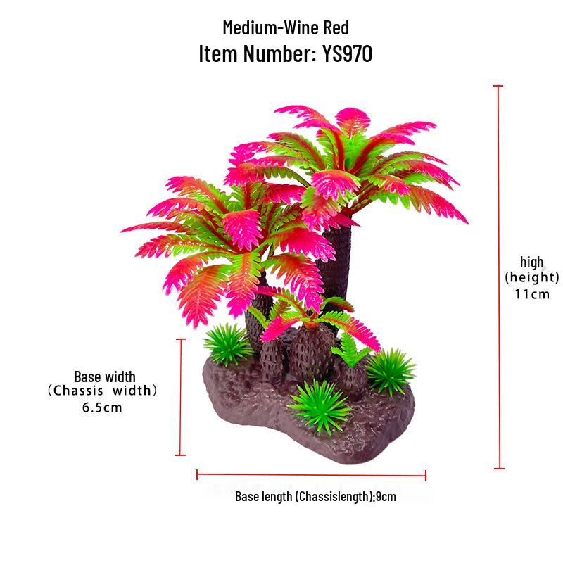 Aquarium Decor: Plastic Simulated Aquatic Plants & Coconut Tree Ornaments
