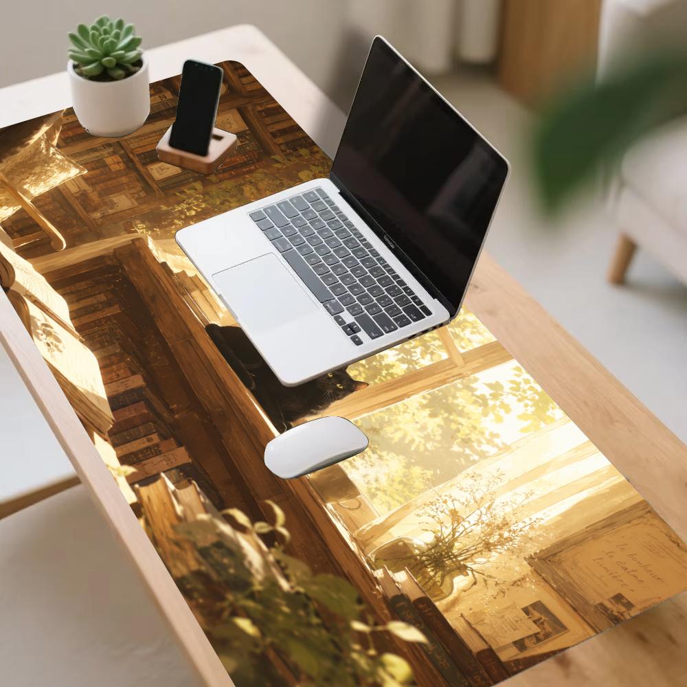 Tapis de Souris Extra Large Chat Noir en Automne Tapis de Bureau en Caoutchouc Antidérapant Bordure de Verrouillage Durable Tapis de Souris pour Ordinateur Portable pour Joueur Bureau à Domicile