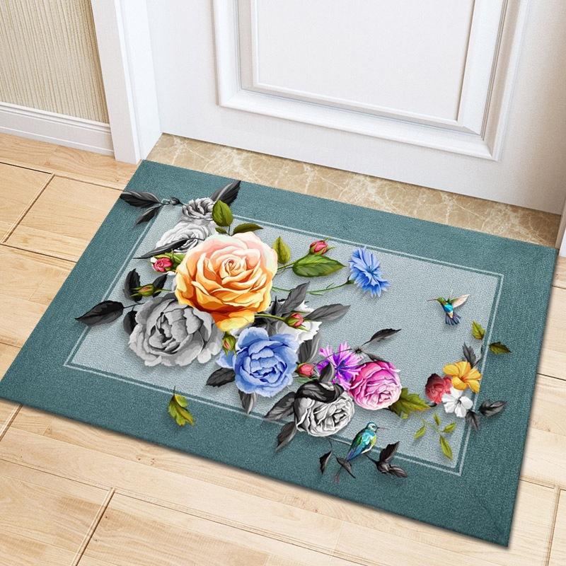 Multicolor Rose Flower Rug Living Room Carpet Home Hallway Balcony Anti-Slip Door Mat Kitchen Bathroom Rug Bedroom Floor Mat
