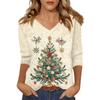 Women's T Shirt CHristmas Print 3/4 Sleeve Daily Weekend Fashion Basic V- Neck Regular Top