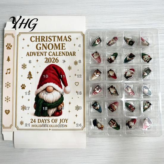 24 Days Countdown Surprise Coastal Gnome Advent Calendar, 24Pcs Acrylic 2D Sea Glass Ornament Set Creative Dwarf Hanging Pendants with String,