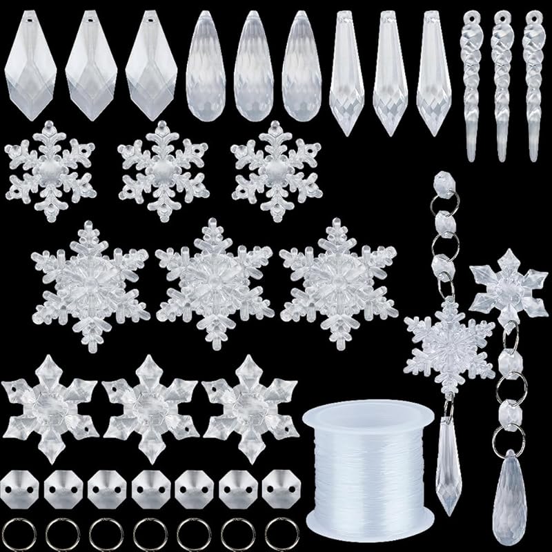 SUNNYCLUE 1 Box 36Pcs 6 Style Snow Charms Christmas Snowflake Charms Xmas Winter Rhinestone Pendants for Jewelry Making DIY Bracelet Necklace