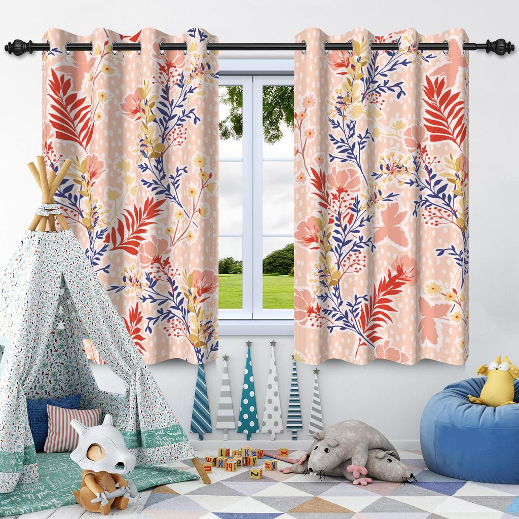 2Pcs Blackout Curtains Fresh Flowers Plants Leaf Bedroom Living Room Darkening Thermal Insulated Grommet Window Curtain Drape