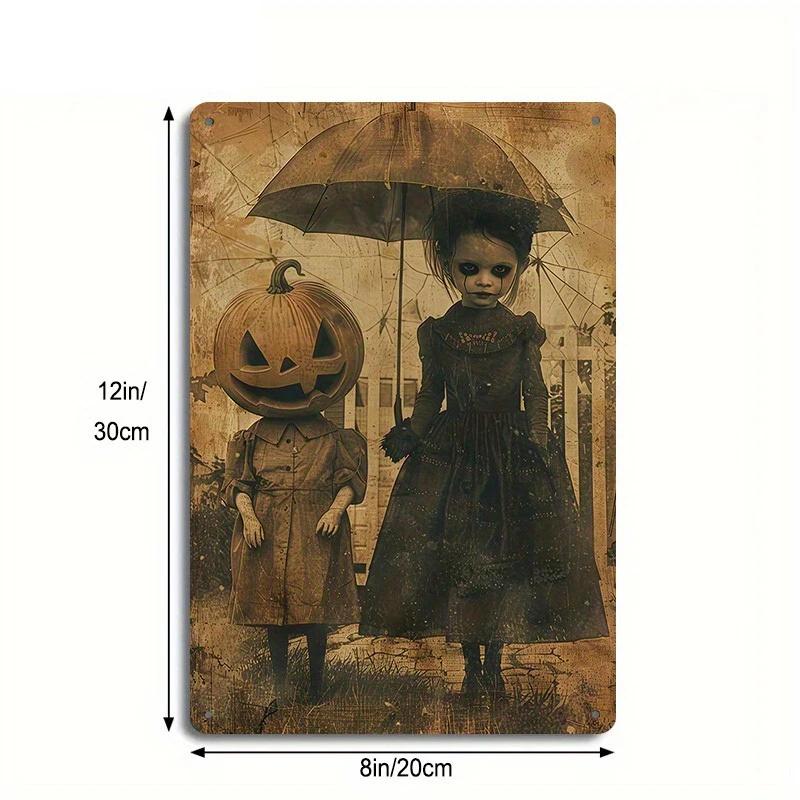 

1PC Girls with Pumpkins & Umbrella - Flat Gothic Decoration for Living Room, Outdoor Hanging Sign - Halloween Home Decoration 20x30cm（7.8x11.8inch）