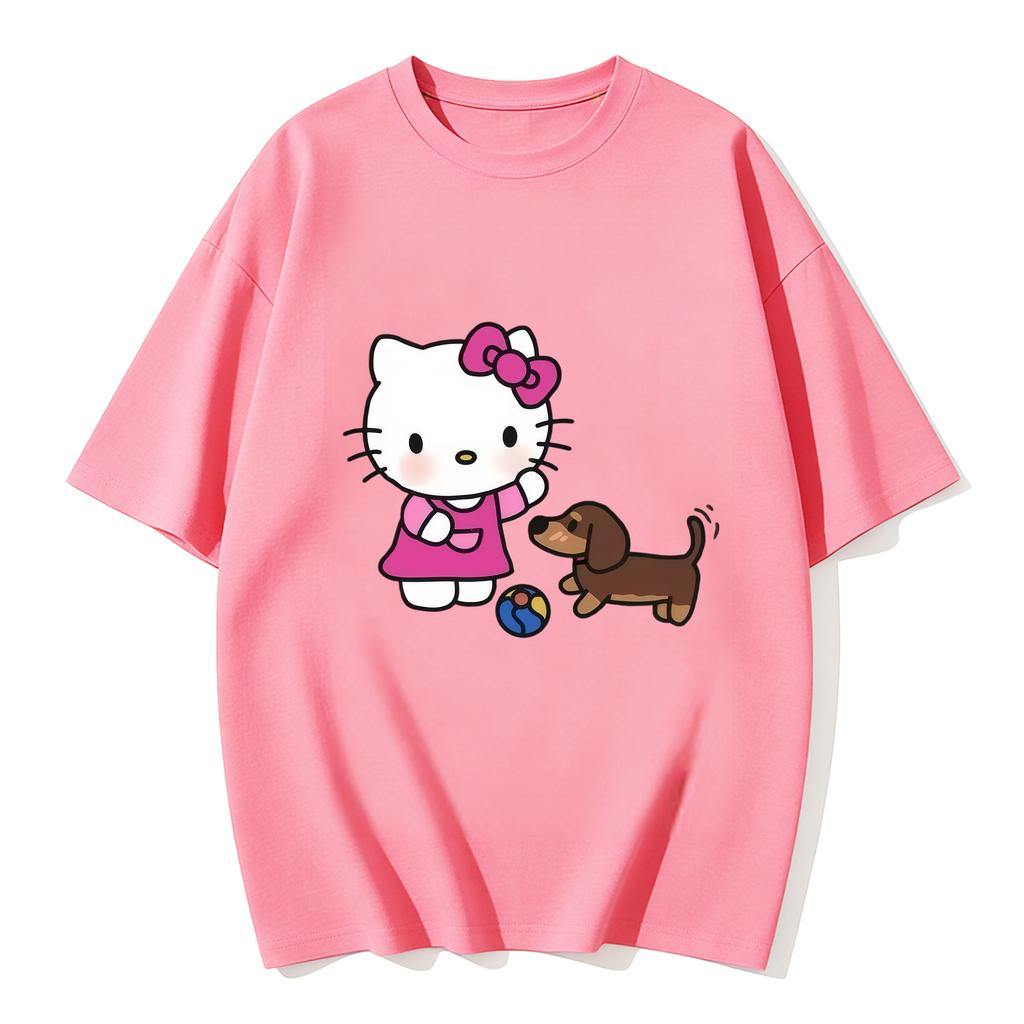 2026 Hello Kitty Tee Soft Cotton Short Sleeve Crew Neck Cute Print Lightweight Summer Top for Women Daily Casual Wear