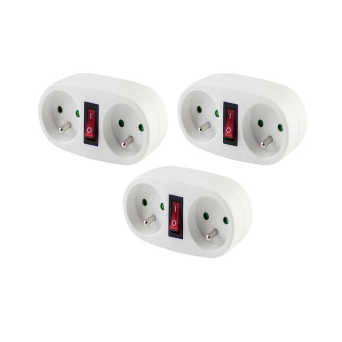Biplite - CHACON - Lot de 3 - 2x16A - Interrupteur individuel - Blanc