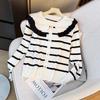 Sweet and Contrasting Color Striped Doll Neck Long-sleeved Knitted Sweater for Women's Autumn, Stylish, Loose and Youthful Pullover Top