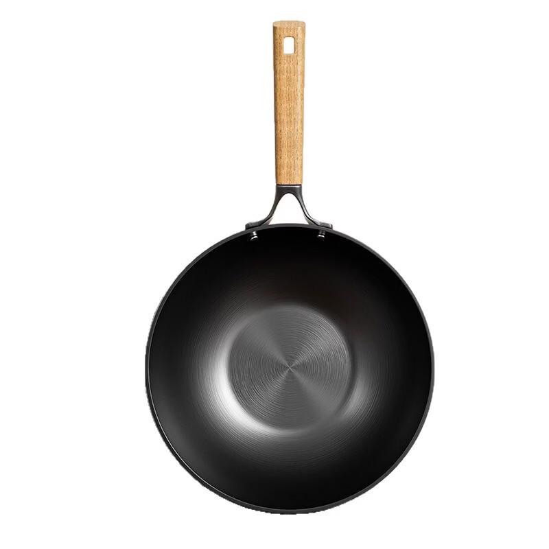 ZISIZ 20cm Flat-Bottom Non-Stick Cast Iron Wok