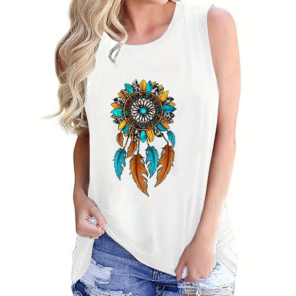 Summer Round Neck 3D Printed Top Fashionable Casual Sleeveless Women's Tank Tops