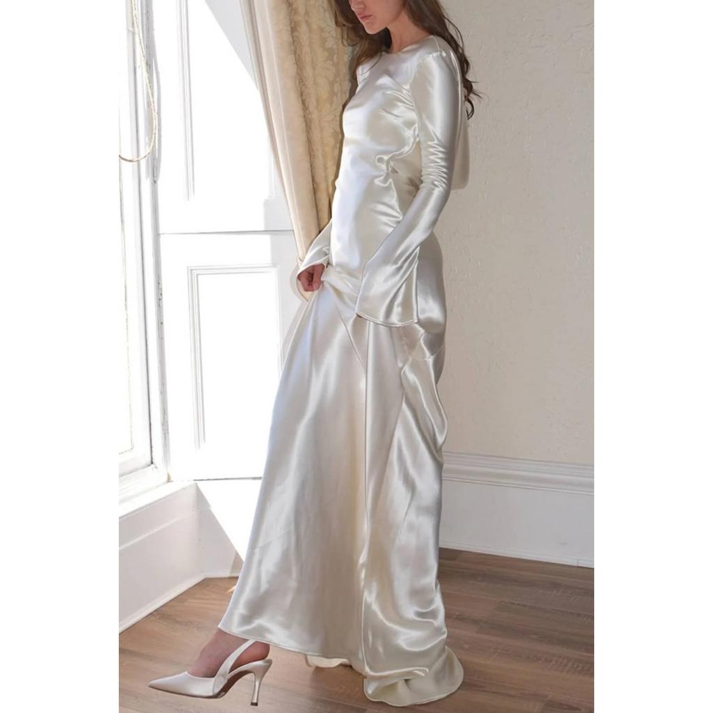 Women's Sexy Backless Mermaid Maxi Dress, Solid Color Round Neck Slim Fit Evening Gown for European American