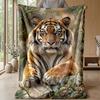 Tiger in Floral Garden Theme blanket Lightweight Warm Flannel Blanket Decorative Throw Blanket for Home Decoration
