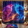 4pcs Twin Wolves Dancing in The Night Sky 2D Flat Printed Shower Curtain Set, Decorating Bathroom Set Includes Shower Curtain