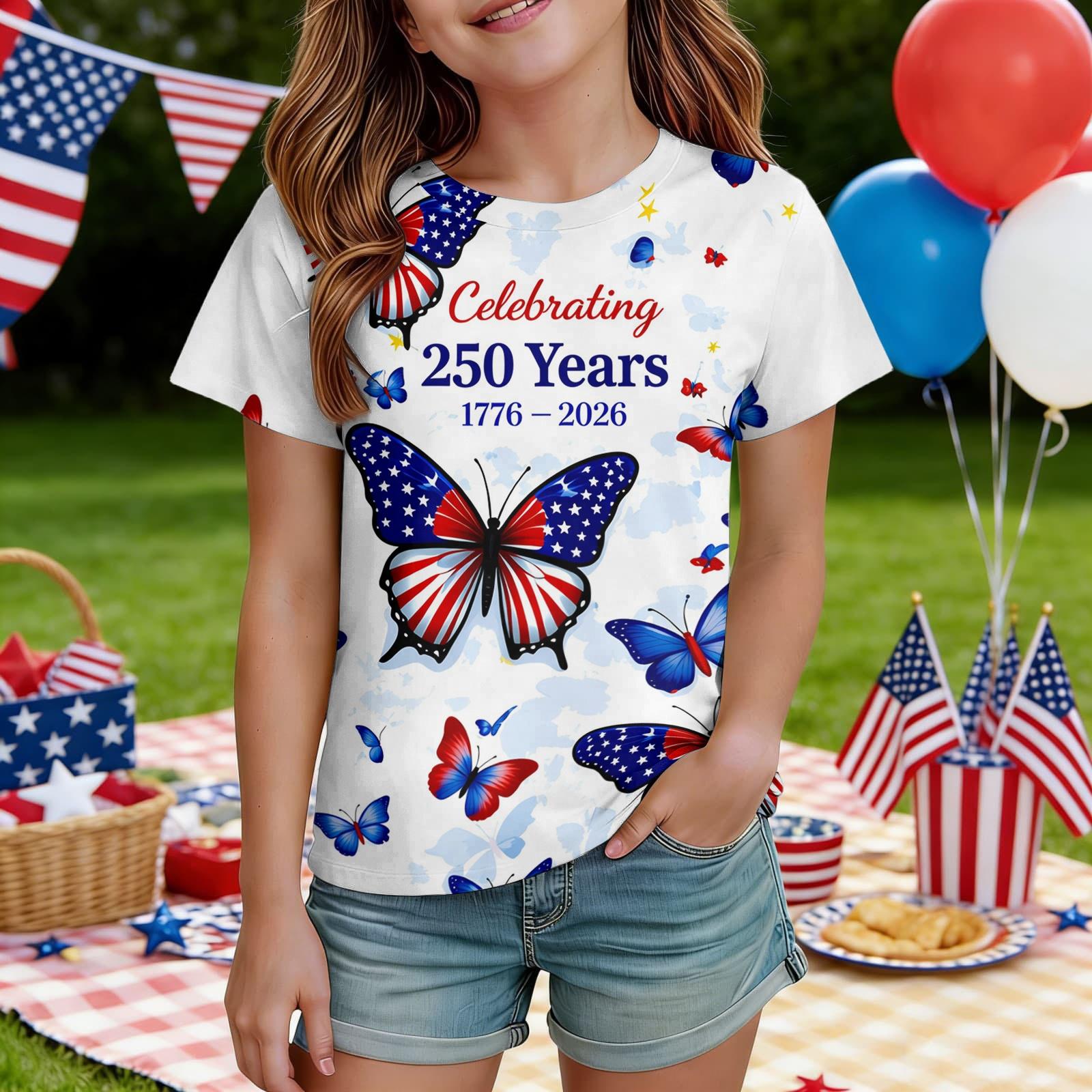 

Kids Independence Day Print Crew Neck Short Sleeve Casual T Shirt Lightweight Comfortable Fit Suitable for Everyday Wear 140 білий