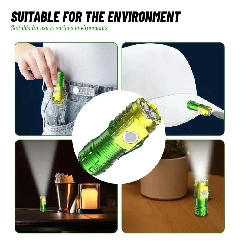 Mini Flashlight Powerful Tactical Flashlight USB Rechargeable Multifunctional Outdoor Waterproof Camping Fishing Hunting Light