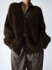 2024 Mink Hair V-Neck Cardigan: Loose Fit, Long Sleeve Sweater for Autumn/Winter Women
