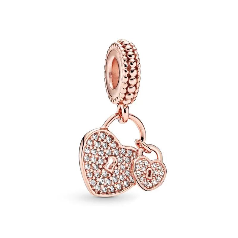 Rose gold plated Exquisite Bead Sparkling Pink Hot Air Balloon Dangle Charm for Women fit European Original Bracelet DIY Jewelry